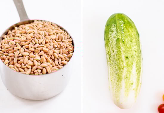 farro and cucumber