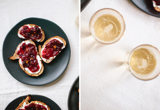 cranberry crostini and champagne