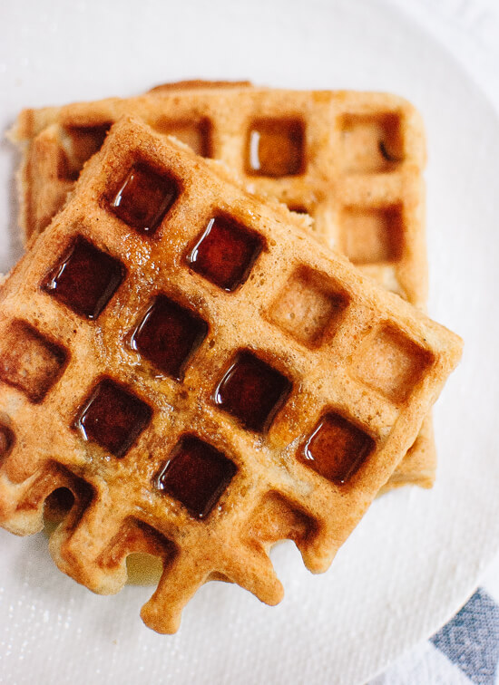 These gluten-free waffles are made with just one flour—oat flour! They're light, crispy on the outside, fluffy on the inside. Best waffles ever! cookieandkate.com