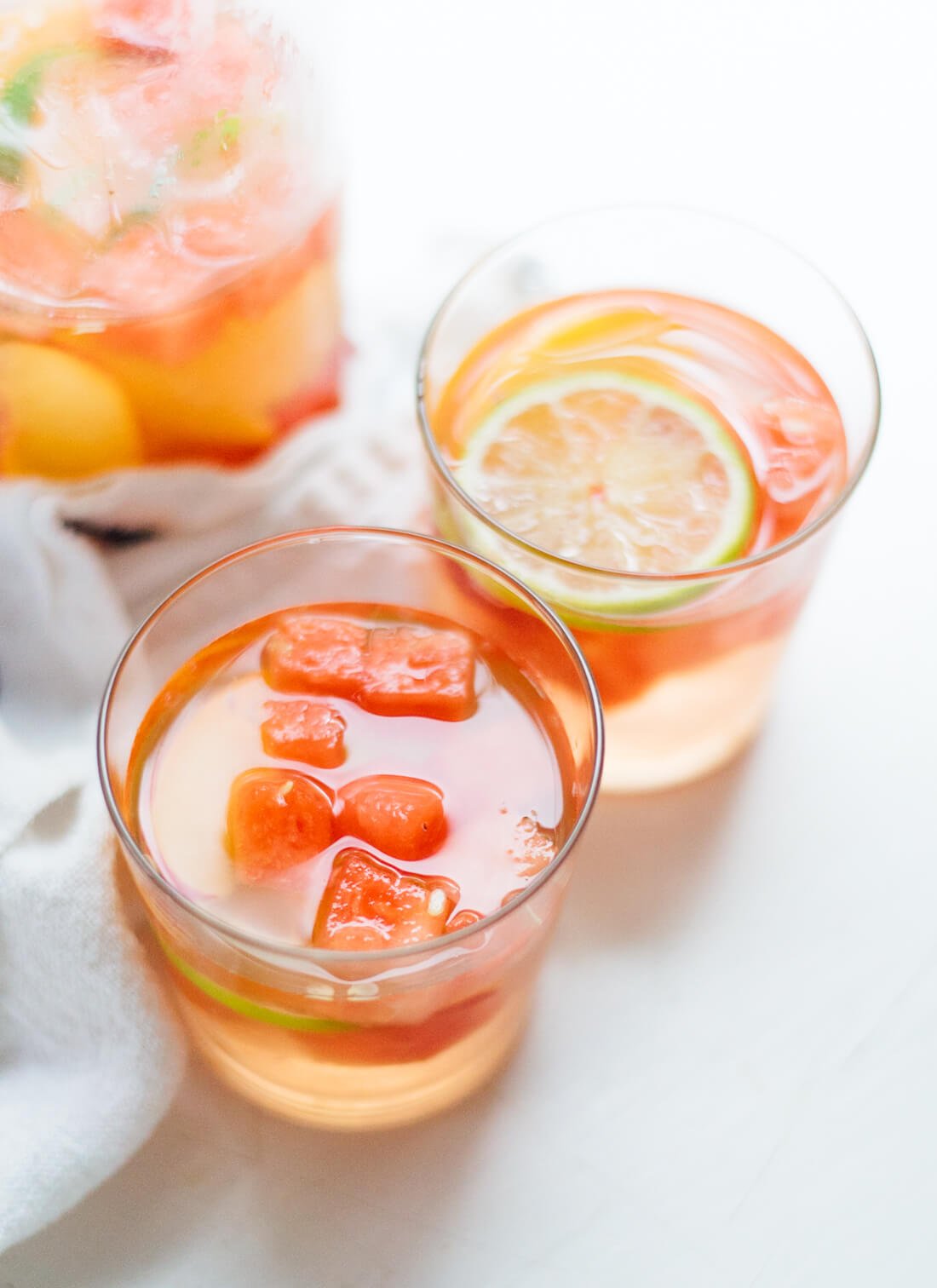 White sangria recipe made with watermelon, nectarine and St. Germain! cookieandkate.com