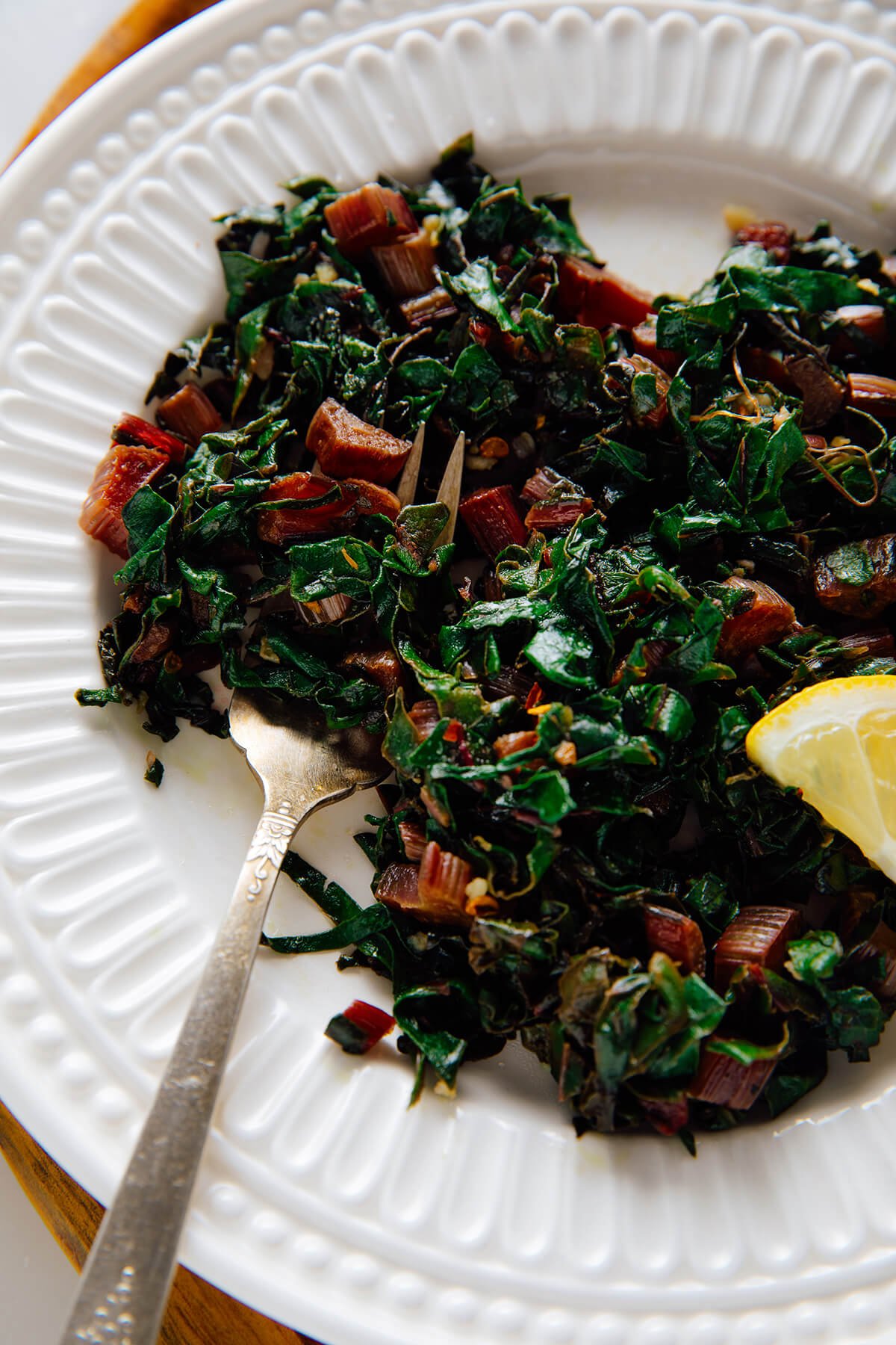 cooked swiss chard on plate